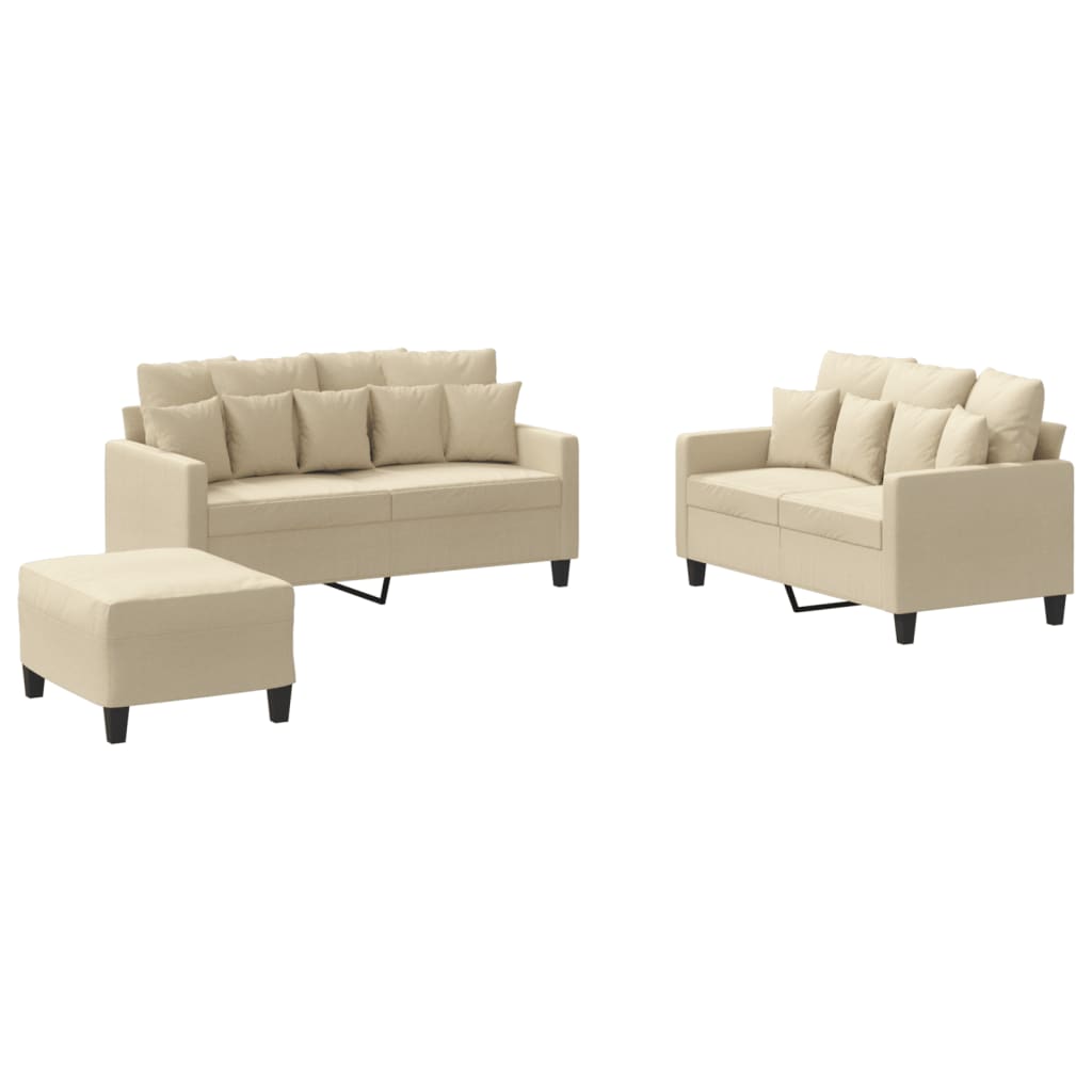 vidaXL 3-tlg. Sofagarnitur mit Kissen Creme Stoff