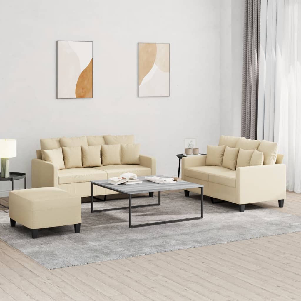 vidaXL 3-tlg. Sofagarnitur mit Kissen Creme Stoff