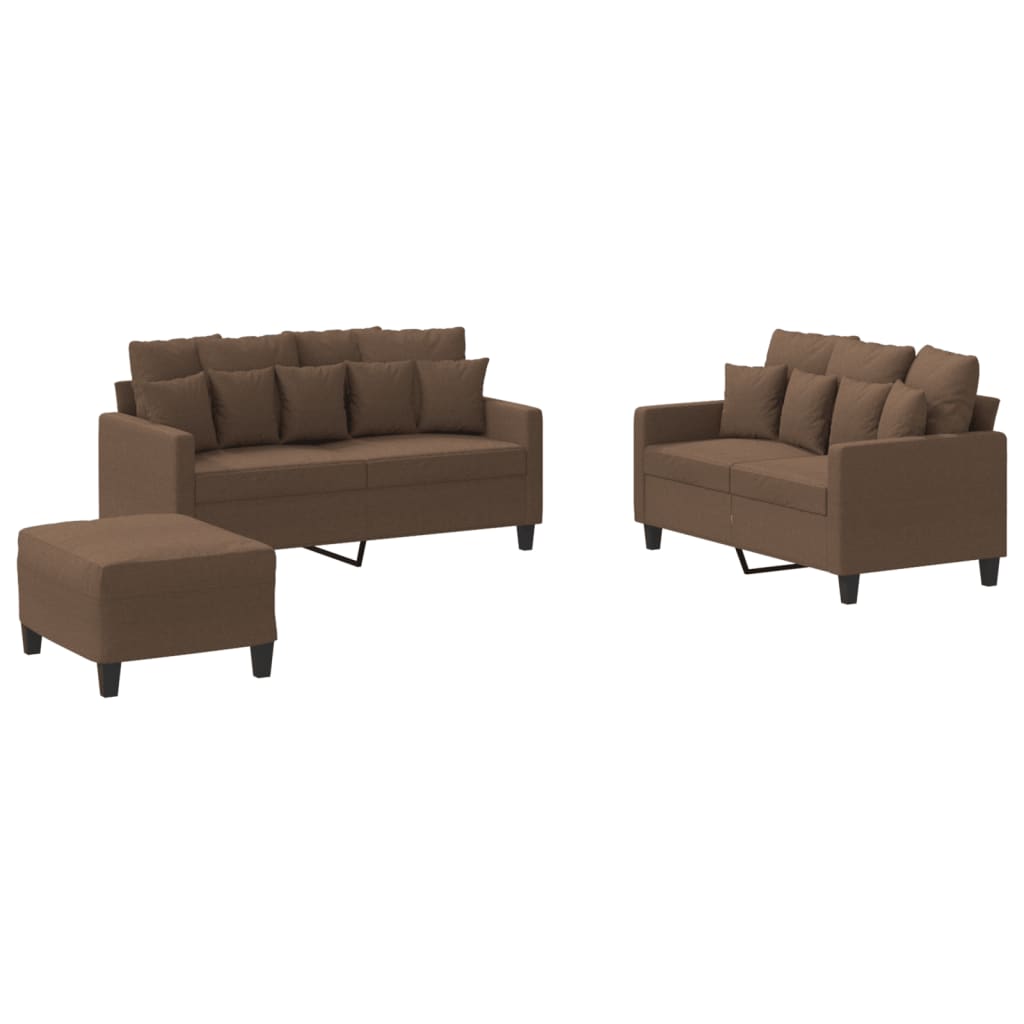 vidaXL 3-tlg. Sofagarnitur mit Kissen Braun Stoff