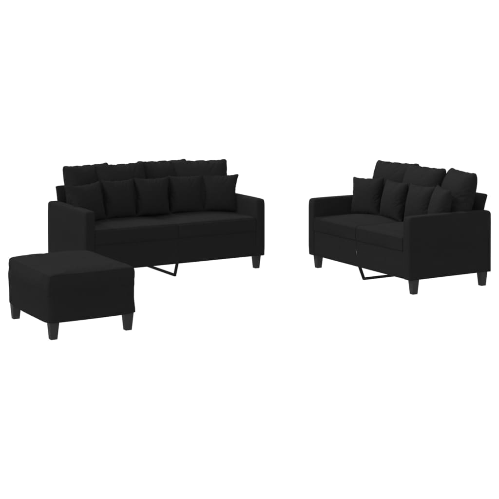 vidaXL Ensemble de canapés 3 pcs avec coussins Tissu Noir