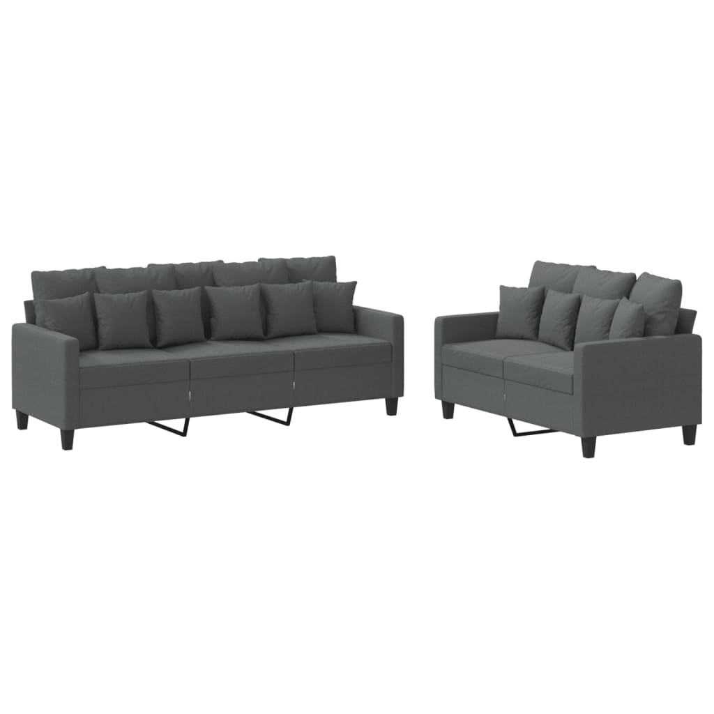 vidaXL Ensemble de canapés 2 pièces avec coussins Tissu Gris foncé