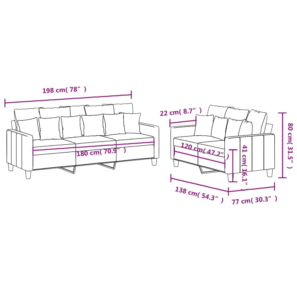 vidaXL Ensemble de canapés 2 pièces avec coussins Tissu Gris foncé