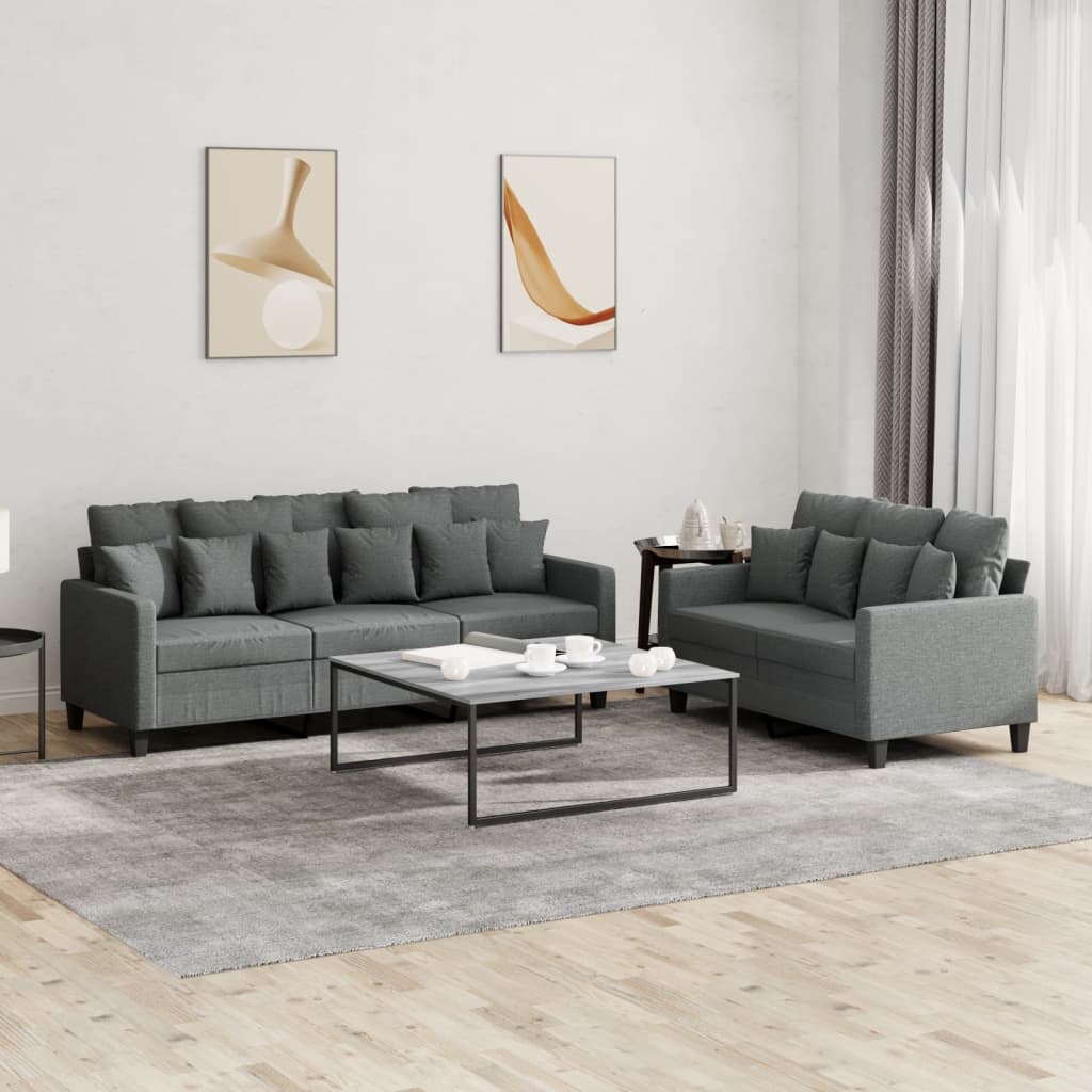 vidaXL Ensemble de canapés 2 pièces avec coussins Tissu Gris foncé