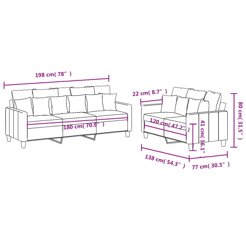 vidaXL 2-tlg. Sofagarnitur mit Kissen Taupe Stoff