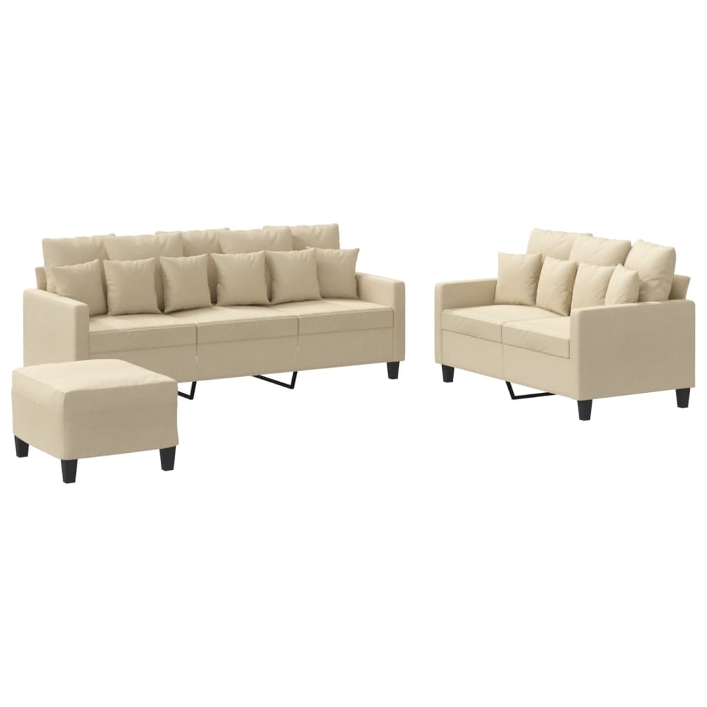 vidaXL 3-tlg. Sofagarnitur mit Kissen Creme Stoff