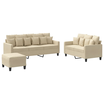 vidaXL 3-tlg. Sofagarnitur mit Kissen Creme Stoff