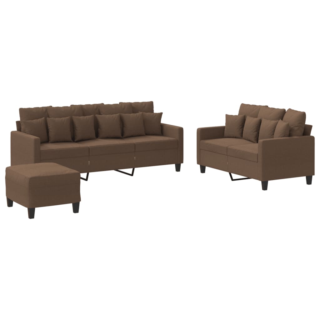 vidaXL 3-tlg. Sofagarnitur mit Kissen Braun Stoff