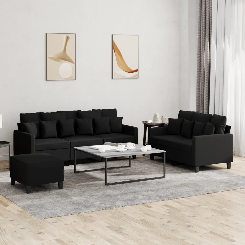 vidaXL Ensemble de canapés 3 pcs avec coussins Tissu Noir