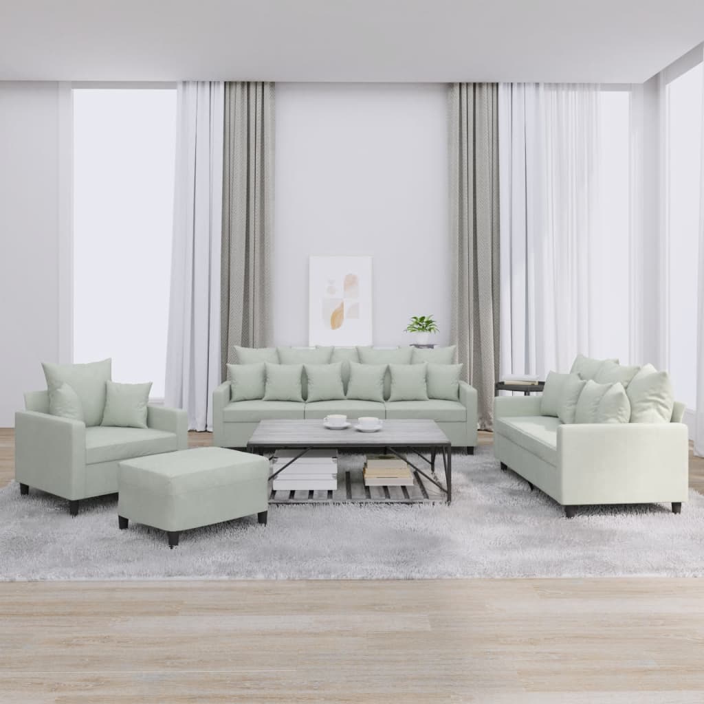 vidaXL 4-tlg. Sofagarnitur mit Kissen Hellgrau Samt