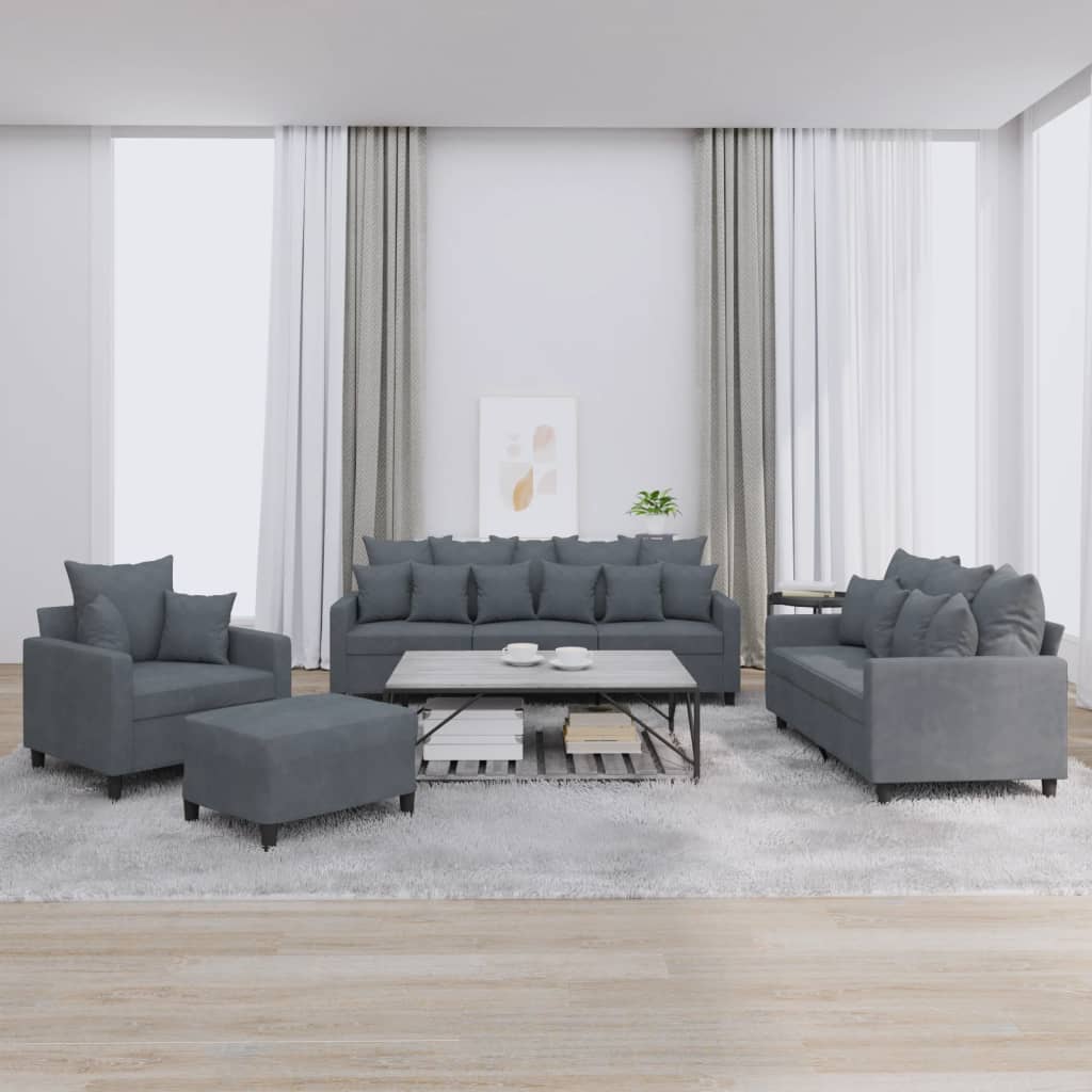 vidaXL 4-tlg. Sofagarnitur mit Kissen Dunkelgrau Samt