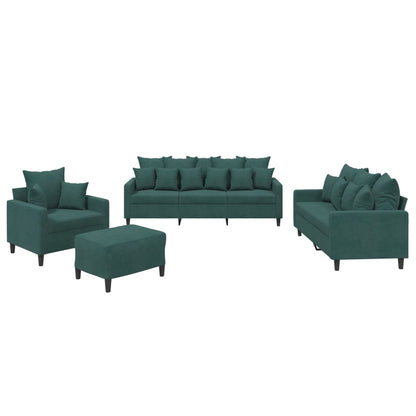 vidaXL Ensemble de canapés 4 pièces avec coussins Velours vert foncé
