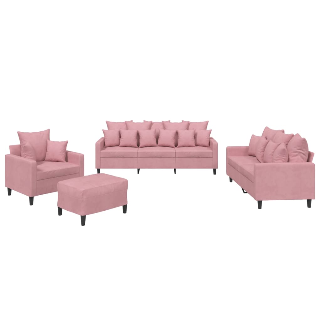 vidaXL 4-tlg. Sofagarnitur mit Kissen Rosa Samt