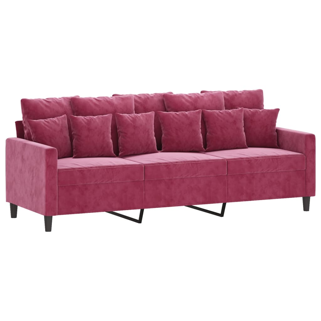 vidaXL 4-tlg. Sofagarnitur mit Kissen Weinrot Samt