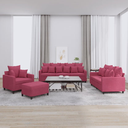 vidaXL 4-tlg. Sofagarnitur mit Kissen Weinrot Samt