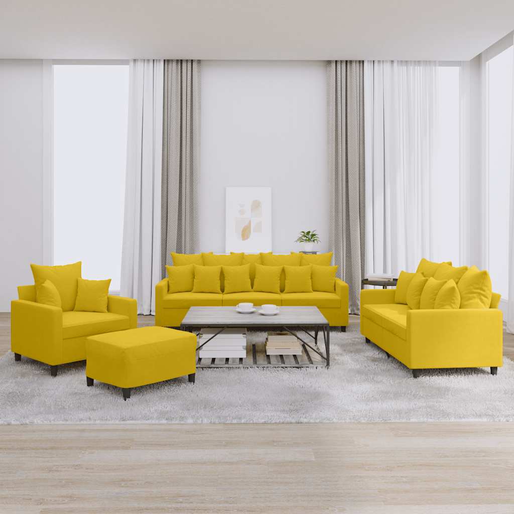 vidaXL 4-tlg. Sofagarnitur mit Kissen Gelb Samt