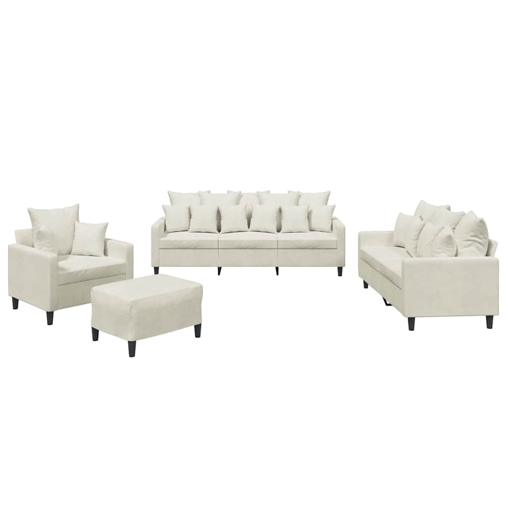 vidaXL 4-tlg. Sofagarnitur mit Kissen Creme Samt