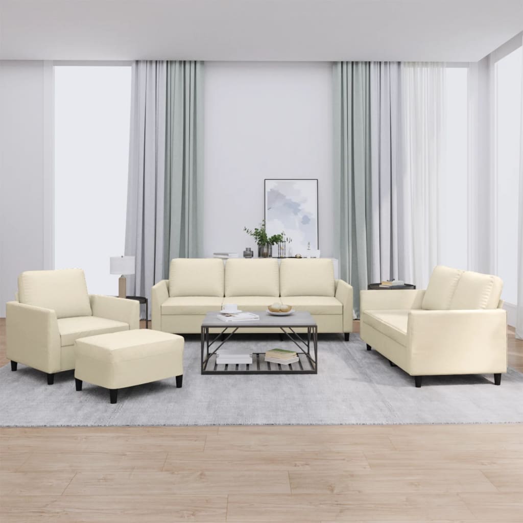 vidaXL Salon de jardin 4 pcs avec coussins Similicuir crème