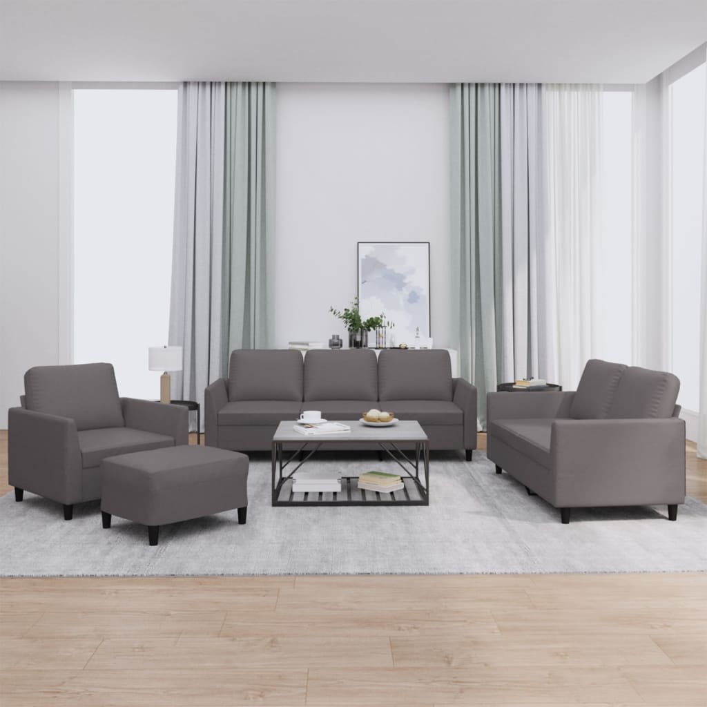 vidaXL 4-tlg. Sofagarnitur mit Kissen Grau Kunstleder