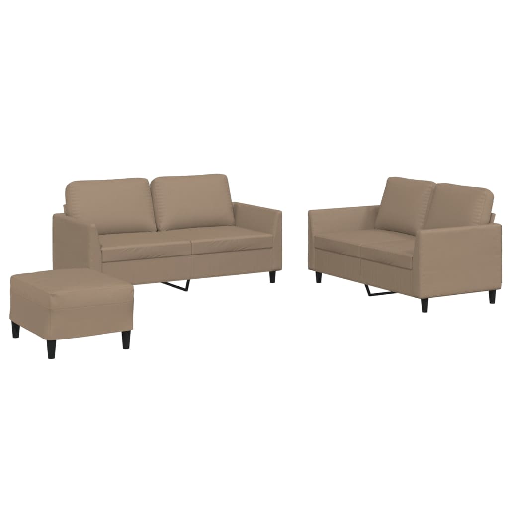 vidaXL 3-tlg. Sofagarnitur mit Kissen Cappuccino-Braun Kunstleder
