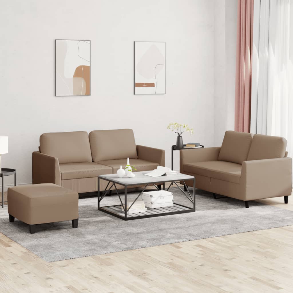 vidaXL 3-tlg. Sofagarnitur mit Kissen Cappuccino-Braun Kunstleder