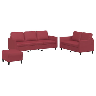 vidaXL Ensemble de canapé 3 pièces avec coussins, similicuir rouge bordeaux