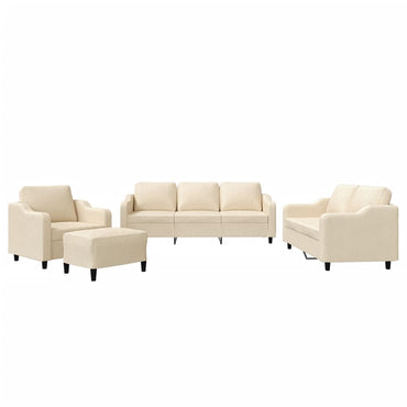 vidaXL 4-tlg. Sofagarnitur mit Kissen Creme Stoff