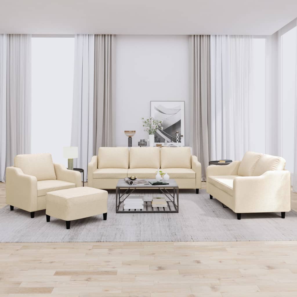 vidaXL 4-tlg. Sofagarnitur mit Kissen Creme Stoff