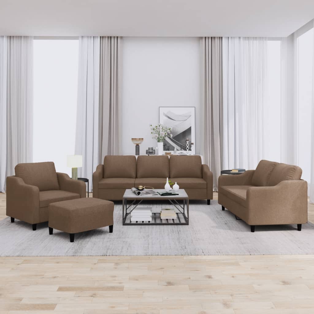 vidaXL 4-tlg. Sofagarnitur mit Kissen Braun Stoff