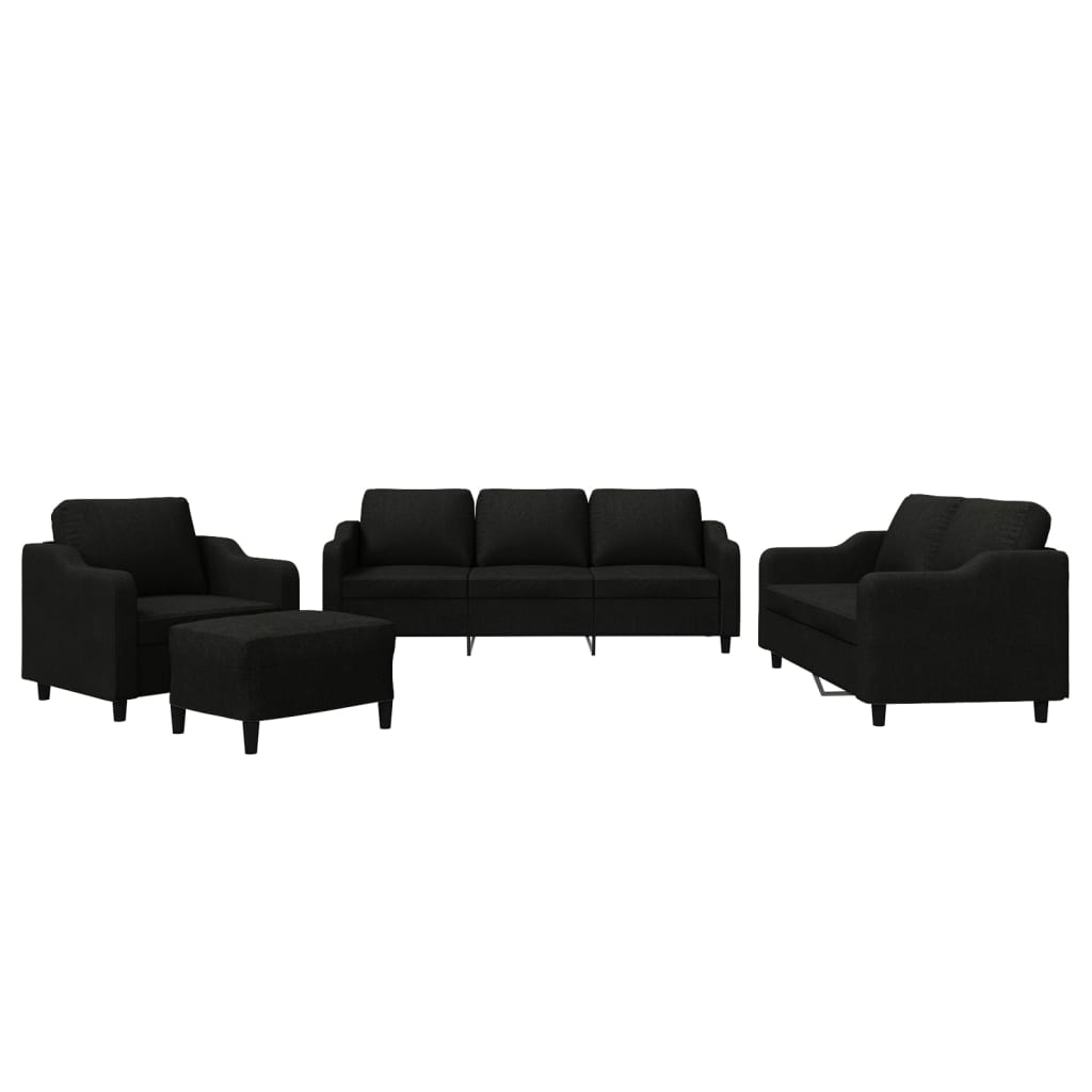 vidaXL 4-tlg. Sofagarnitur mit Kissen Schwarz Stoff