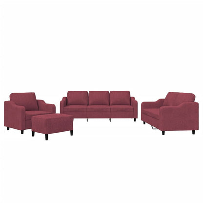 vidaXL 4-tlg. Sofagarnitur mit Kissen Weinrot Stoff
