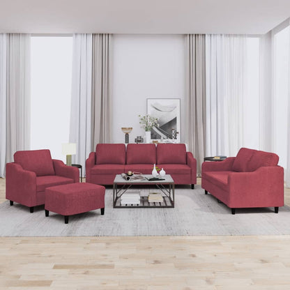 vidaXL 4-tlg. Sofagarnitur mit Kissen Weinrot Stoff