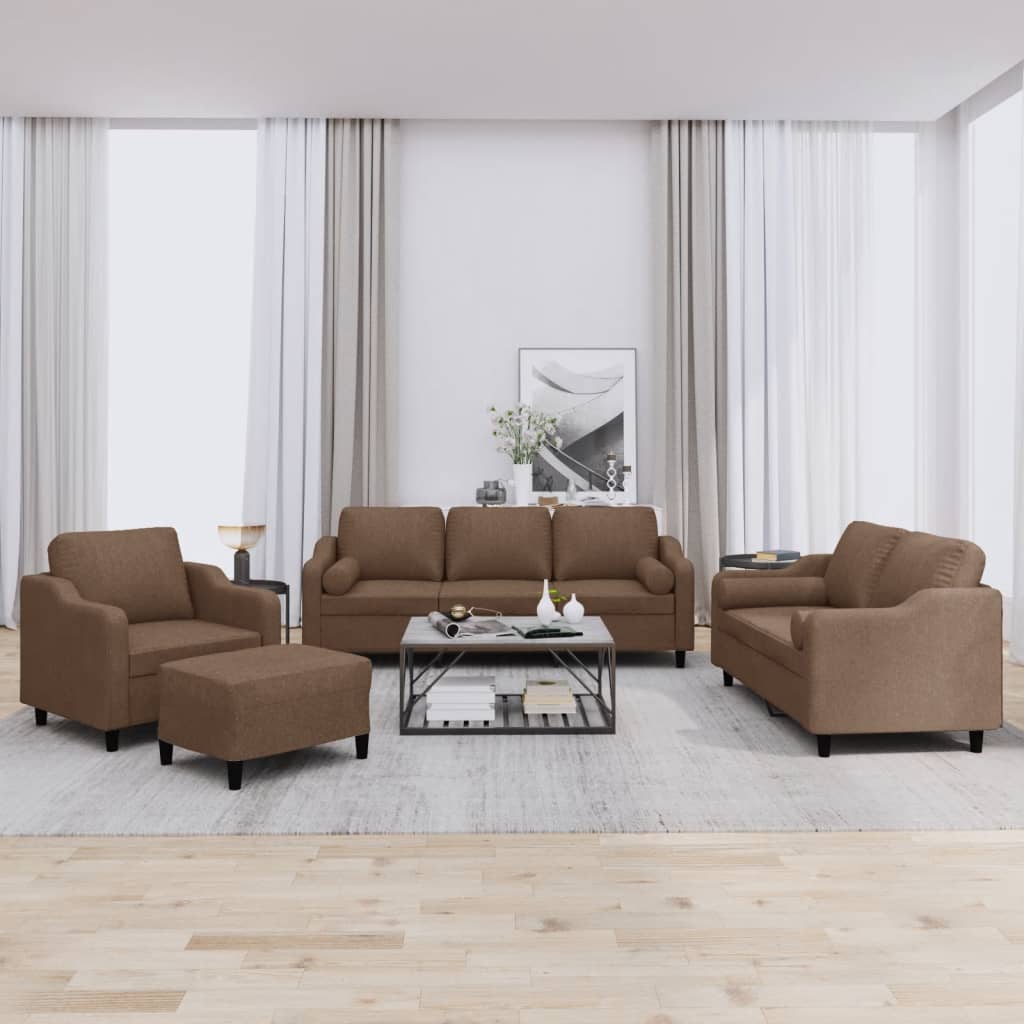 vidaXL 4-tlg. Sofagarnitur mit Kissen Braun Stoff