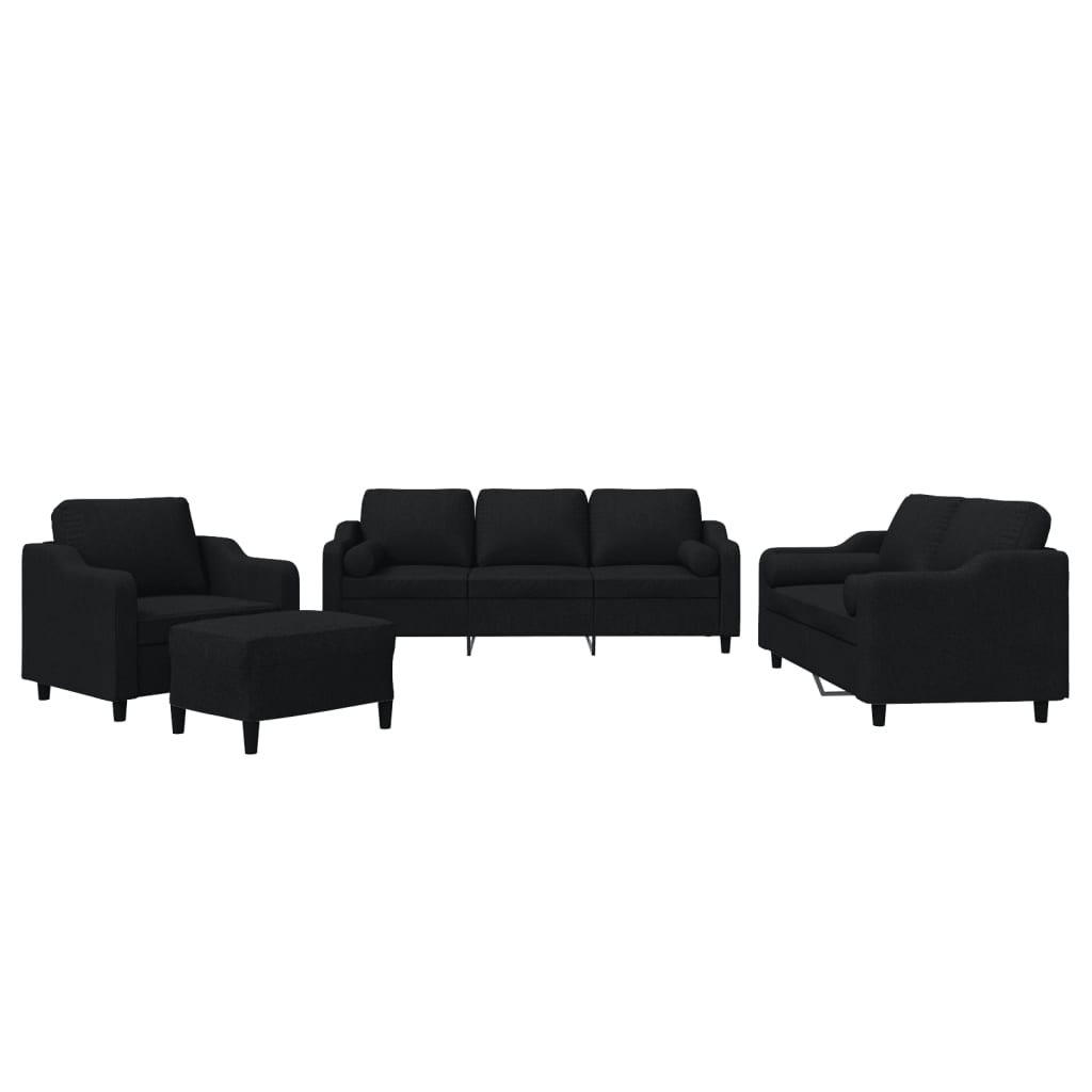 vidaXL 4-tlg. Sofagarnitur mit Kissen Schwarz Stoff