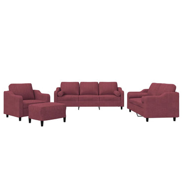 vidaXL 4-tlg. Sofagarnitur mit Kissen Weinrot Stoff