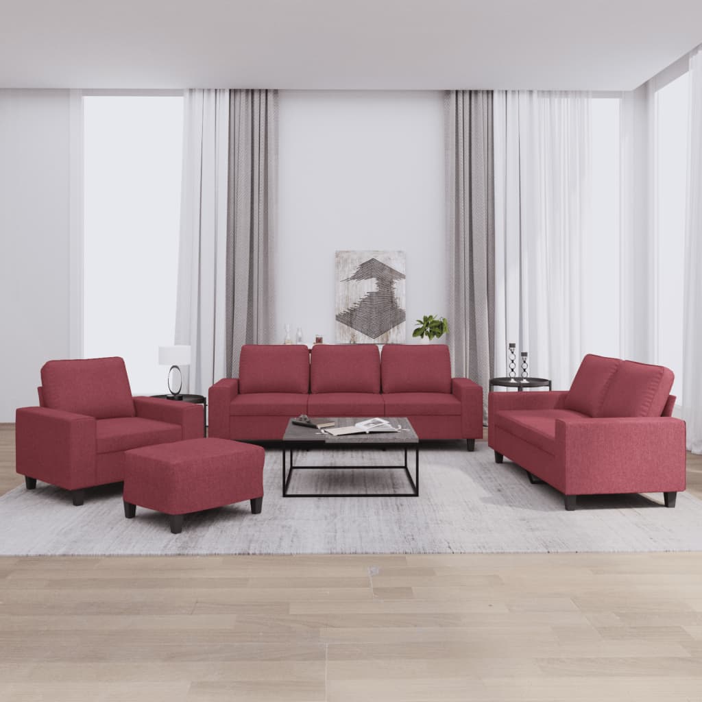 vidaXL 4-tlg. Sofagarnitur Weinrot Stoff