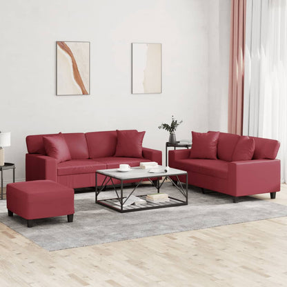 vidaXL 3-tlg. Sofagarnitur mit Kissen Weinrot Kunstleder