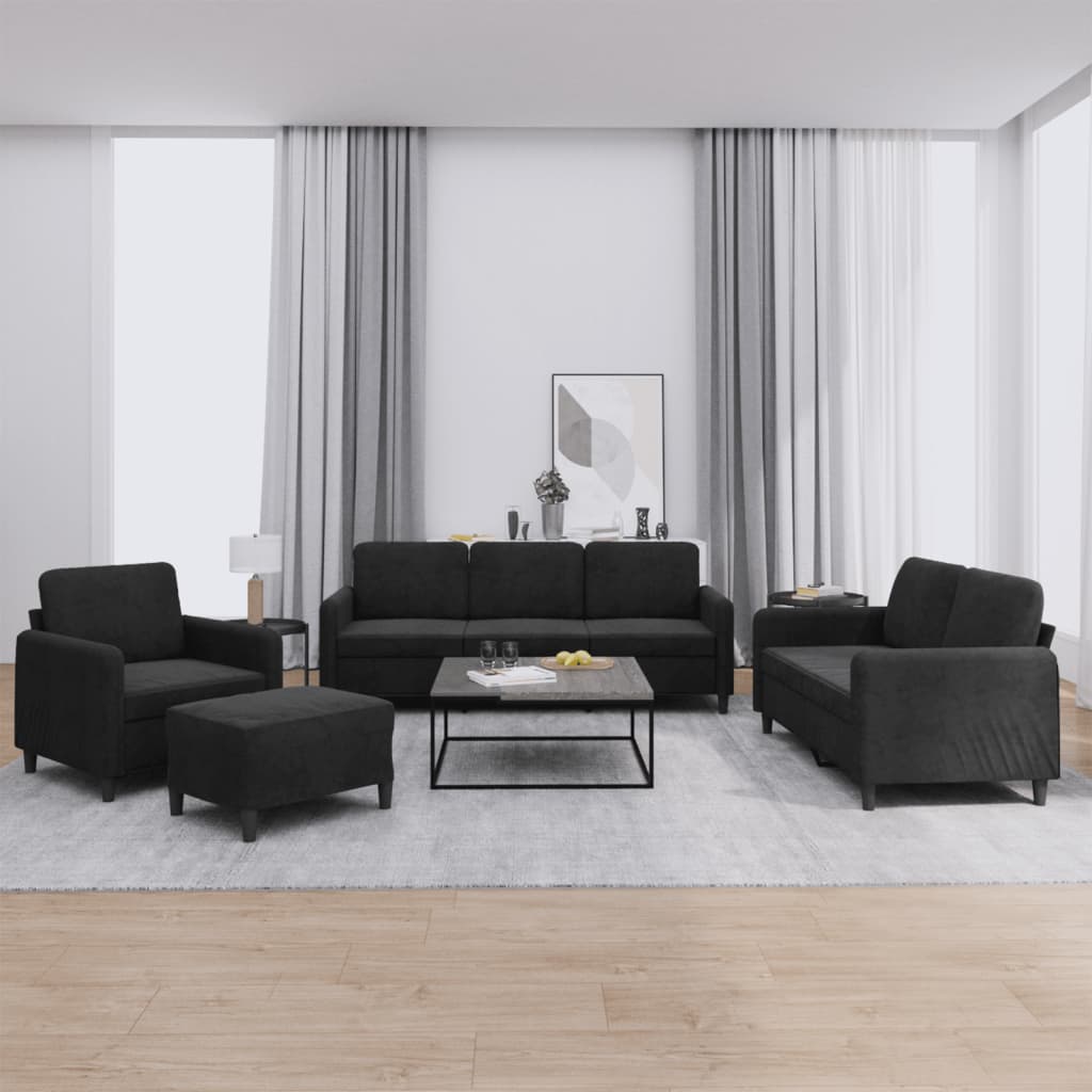 vidaXL 4-tlg. Sofagarnitur Schwarz Samt