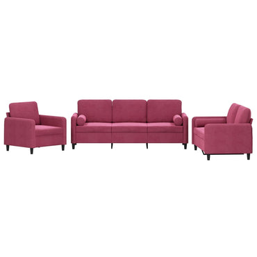 vidaXL 3-tlg. Sofagarnitur mit Kissen Weinrot Samt