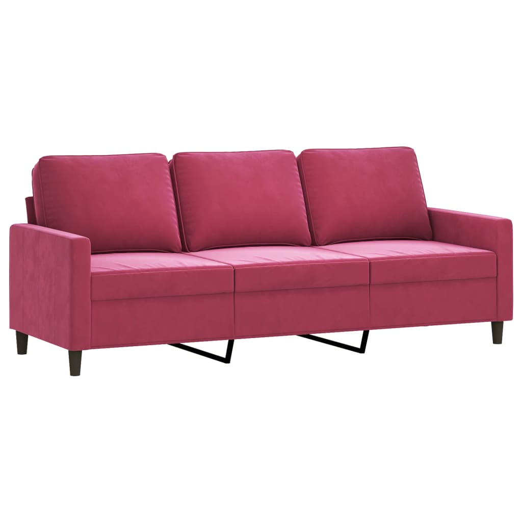 vidaXL 3-tlg. Sofagarnitur mit Kissen Weinrot Samt