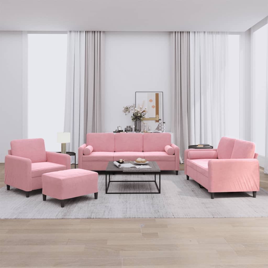 vidaXL 4-tlg. Sofagarnitur mit Kissen Rosa Samt