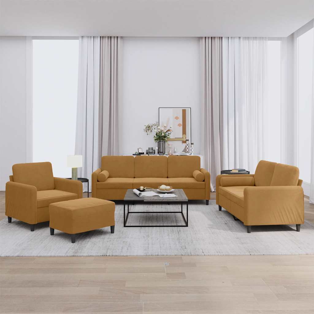 vidaXL 4-tlg. Sofagarnitur mit Kissen Braun Samt