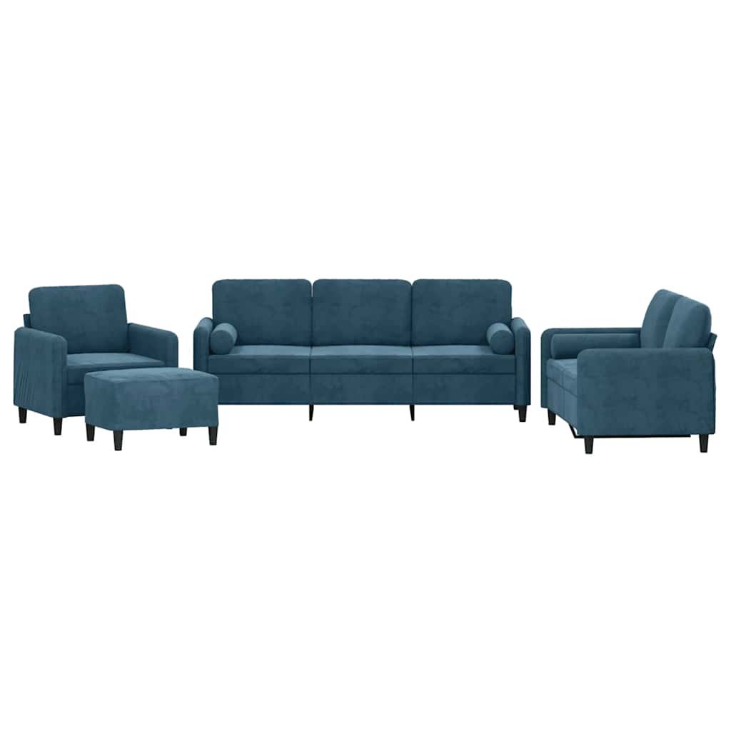 vidaXL 4-tlg. Sofagarnitur mit Kissen Blau Samt