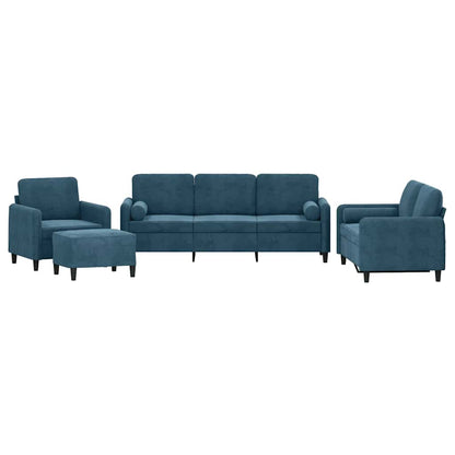vidaXL 4-tlg. Sofagarnitur mit Kissen Blau Samt