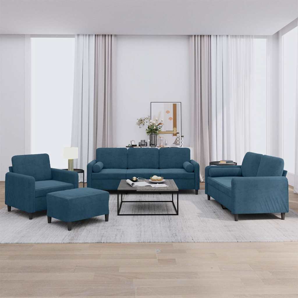 vidaXL 4-tlg. Sofagarnitur mit Kissen Blau Samt