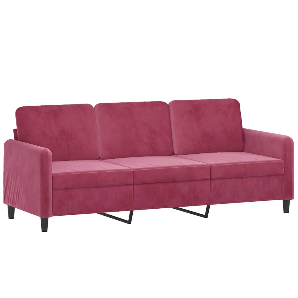 vidaXL 3-tlg. Sofagarnitur mit Kissen Weinrot Samt