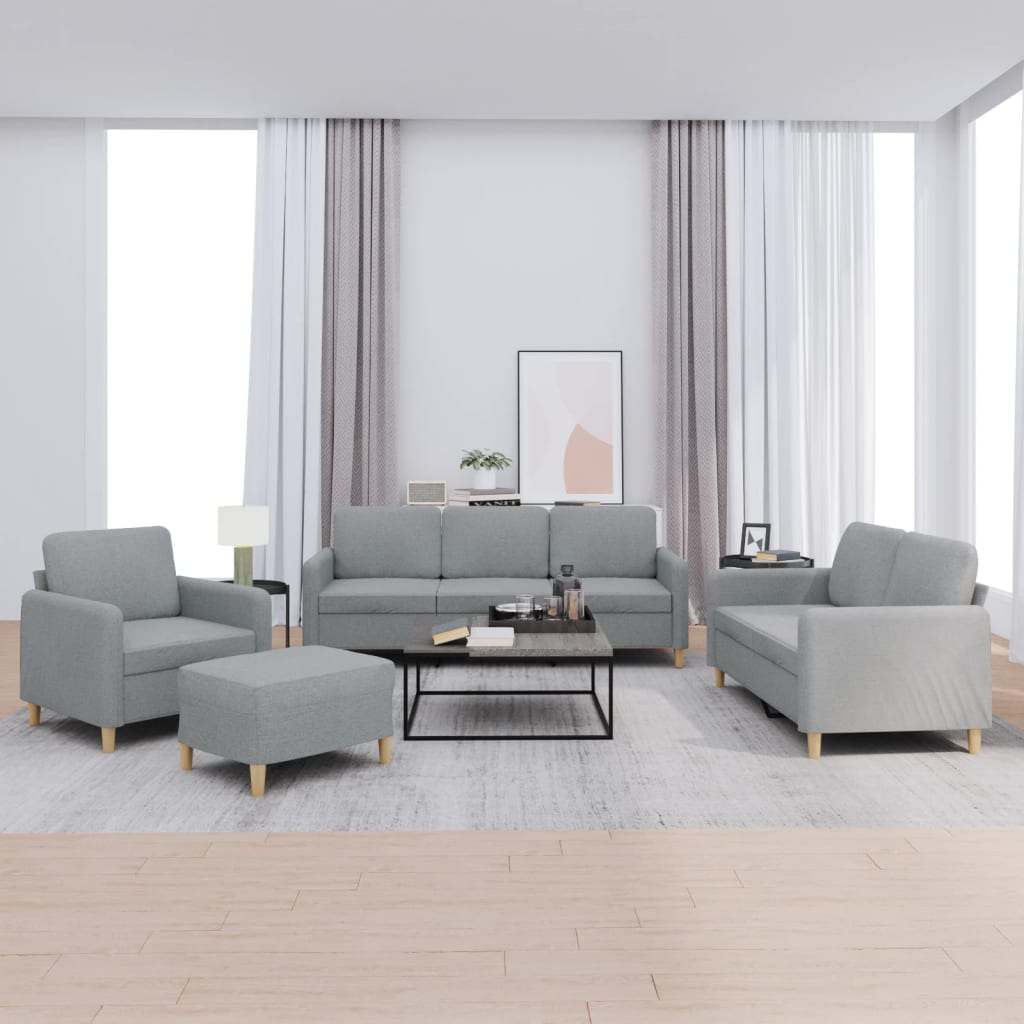 vidaXL 4-tlg. Sofagarnitur mit Kissen Hellgrau Stoff