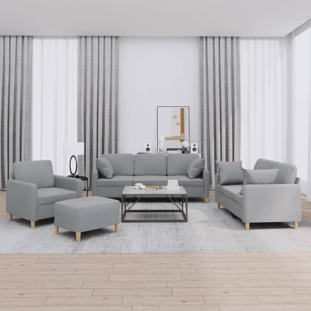 vidaXL Ensemble de canapés 4 pièces avec coussins Tissu Gris clair