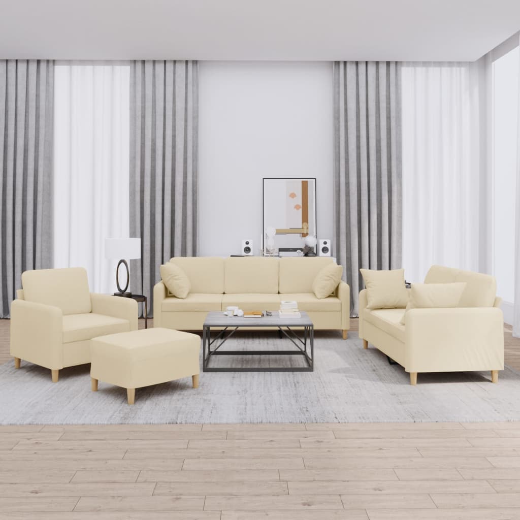 vidaXL Ensemble de canapés 4 pcs avec coussins Tissu crème