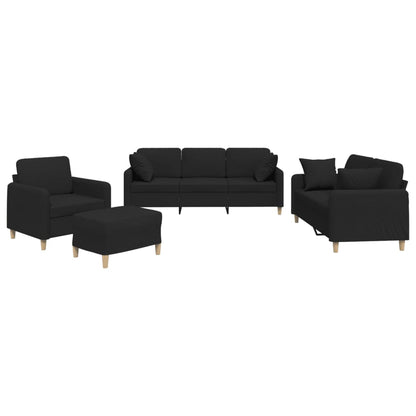 vidaXL Ensemble de canapés 4 pcs avec coussins Noir Tissu