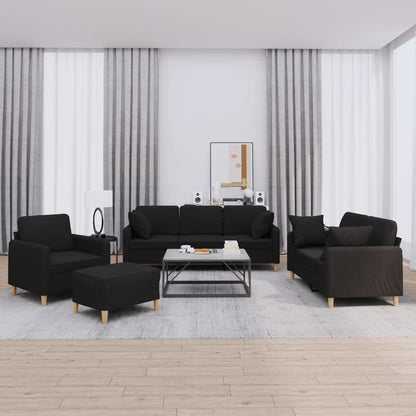 vidaXL Ensemble de canapés 4 pcs avec coussins Noir Tissu